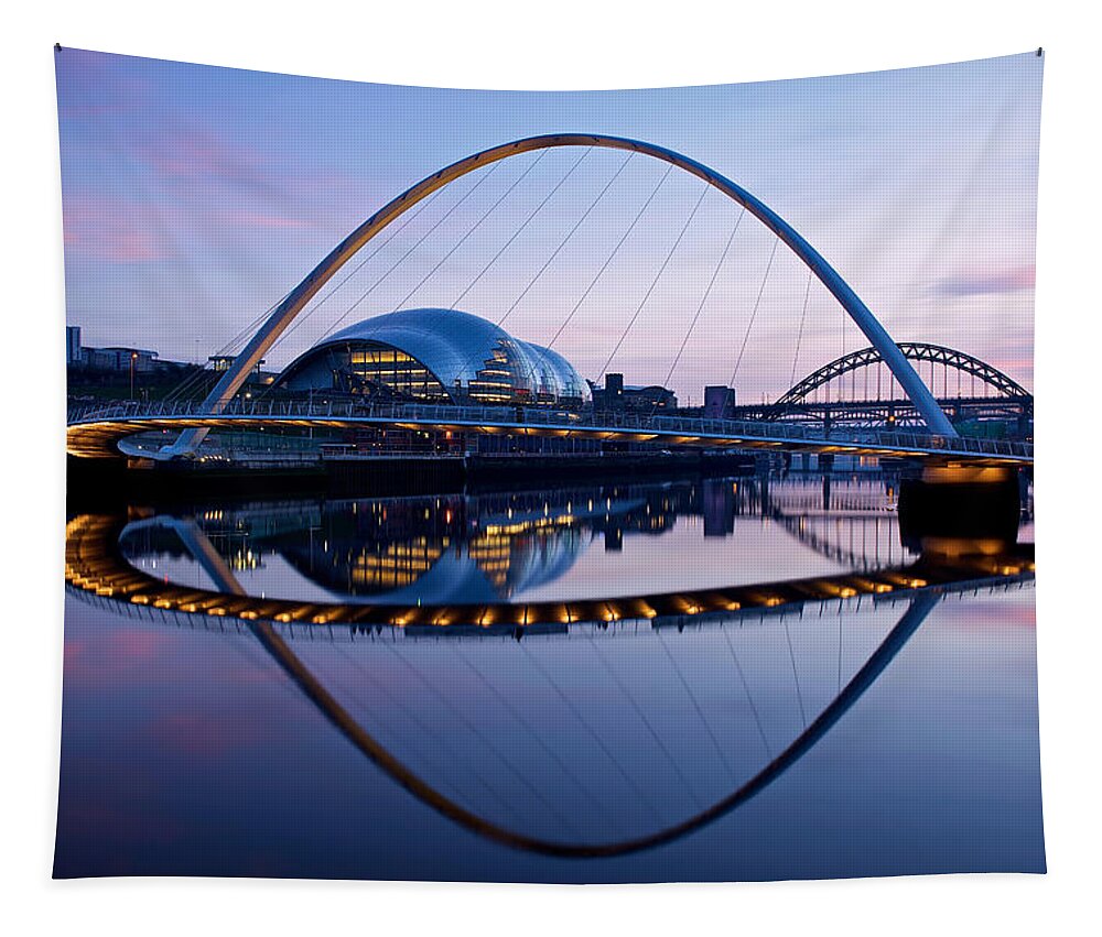 Newcastle Tapestry featuring the photograph Millenium Bridge sundown by Stephen Taylor