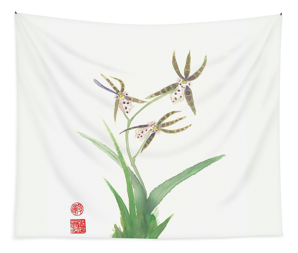 Japanese Tapestry featuring the painting Miltonia Orchid by Terri Harris