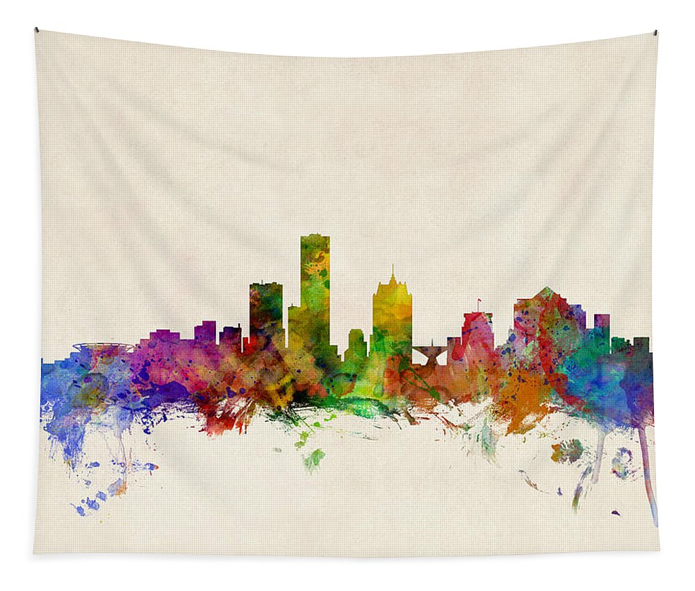 Watercolour Tapestry featuring the digital art Milwaukee Wisconsin Skyline by Michael Tompsett
