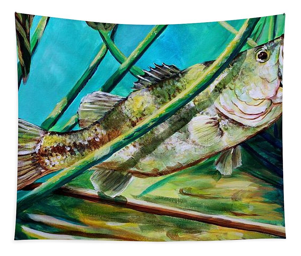 Fish Tapestry featuring the painting Mississippi Largemouth Bass by Karl Wagner