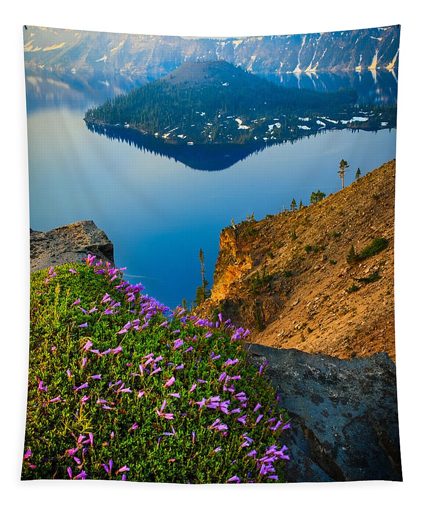 America Tapestry featuring the photograph Misty Crater Lake by Inge Johnsson