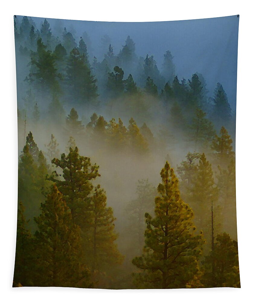 Photo Art Tapestry featuring the photograph Misty Morning in the Pines by Ben Upham III