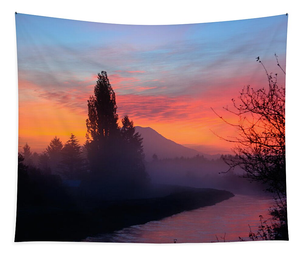 Landscape Tapestry featuring the photograph Misty Mountain Morning by Tikvah's Hope