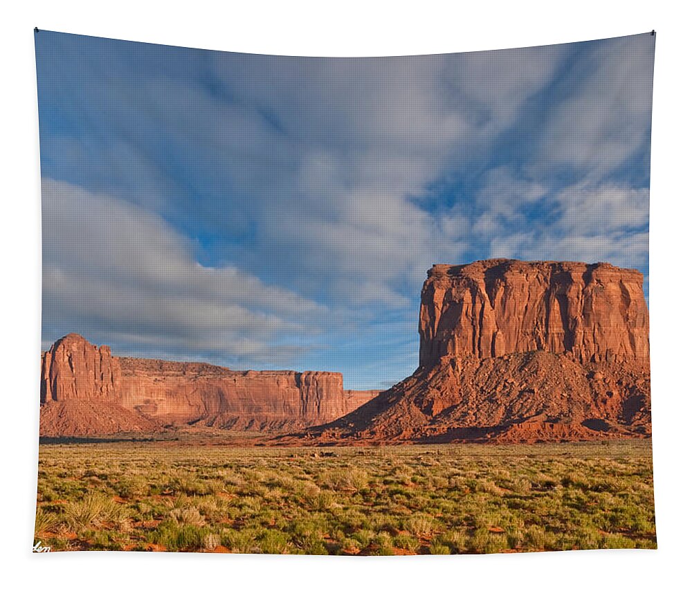 Arizona Tapestry featuring the photograph Mitchell Butte and Gray Whiskers in the Evening Light by Jeff Goulden
