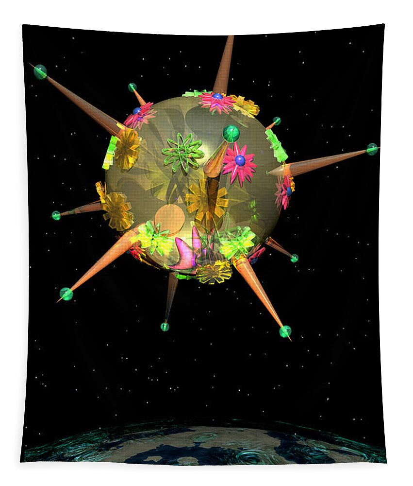 3d Art: 3d Art; Abstract: Color; Abstract: Geometric; Science Fiction & Fantasy: Space Tapestry featuring the digital art Momentary Sputnik 11 by Ann Stretton
