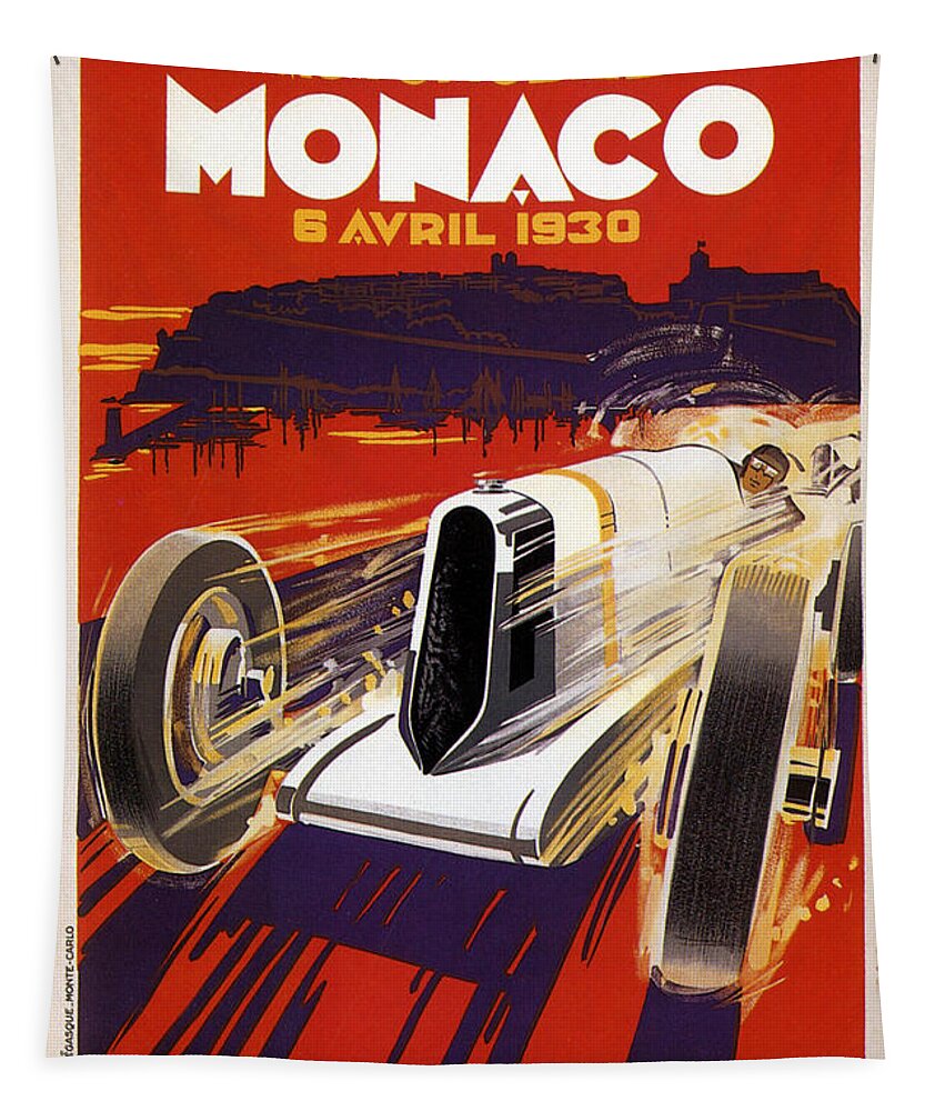 Monaco Grand Prix Tapestry featuring the digital art Monaco Grand Prix 1930 by Georgia Clare