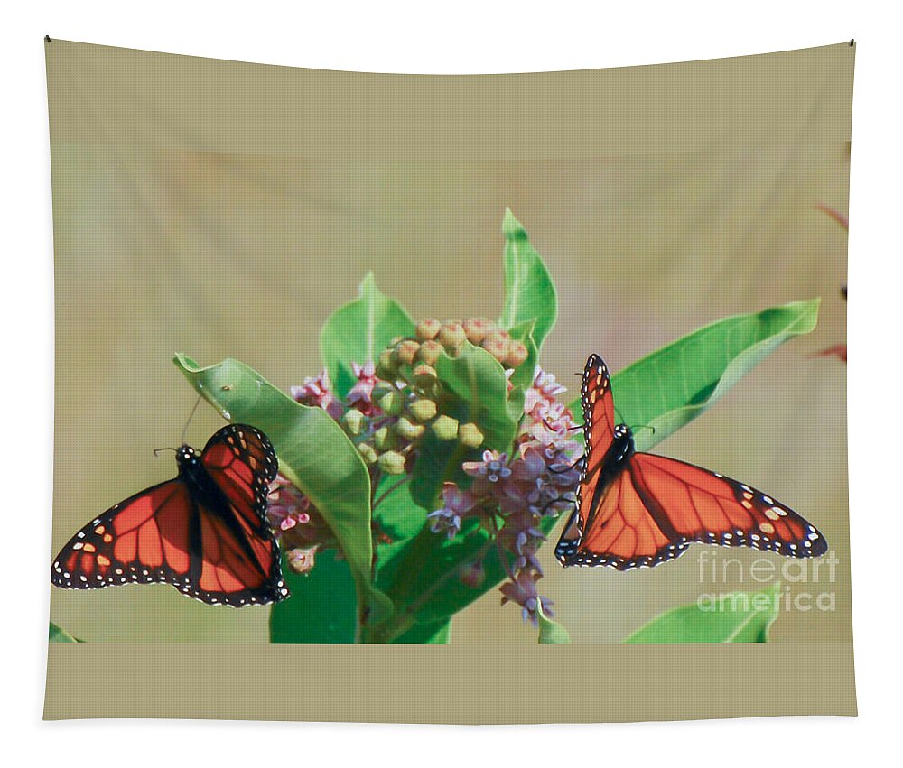 Monarch Butterfly Gathering Tapestry featuring the photograph Monarch Gathering by Kerri Farley