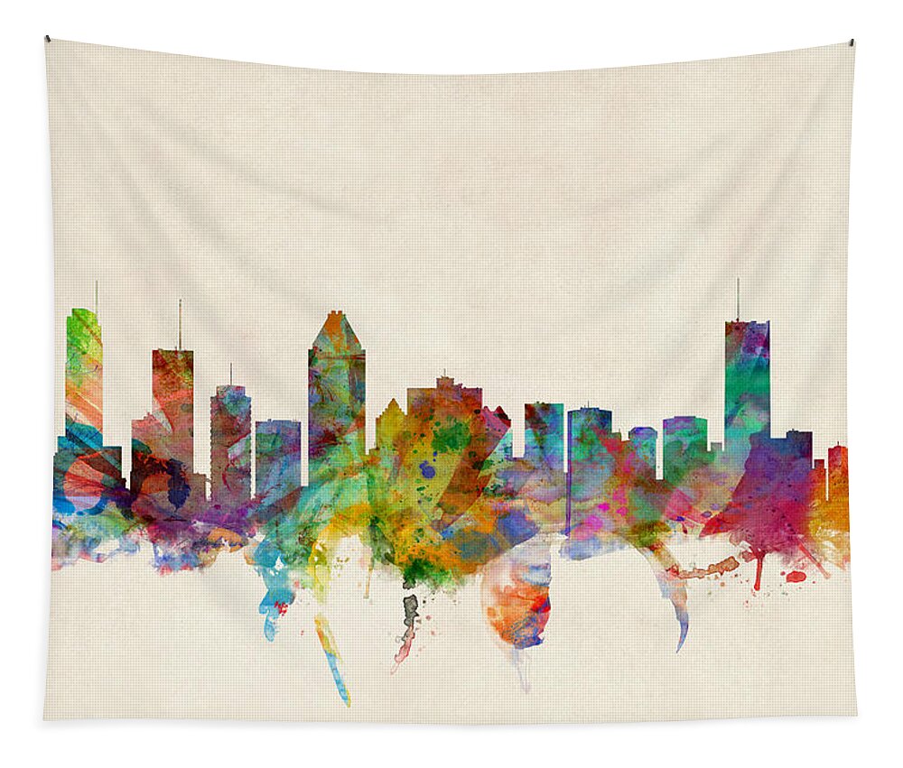 City Skyline Tapestry featuring the digital art Montreal Skyline by Michael Tompsett
