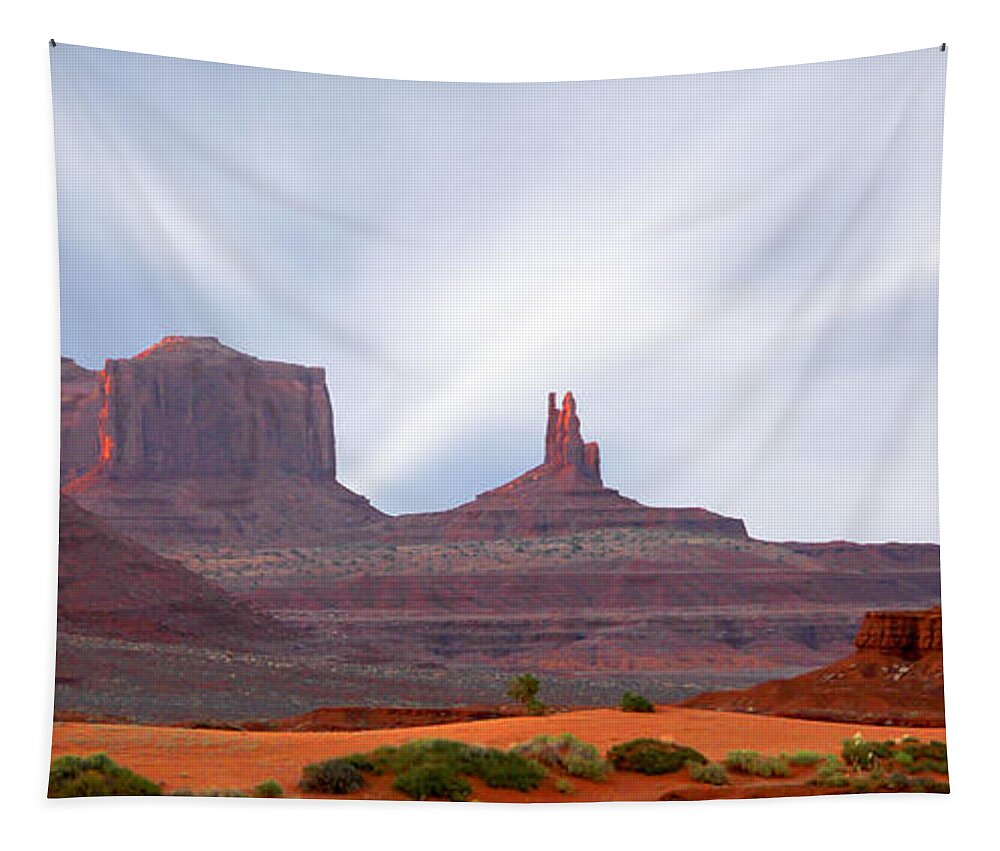 Desert Tapestry featuring the photograph Monument Valley at Sunset Panoramic by Mike McGlothlen