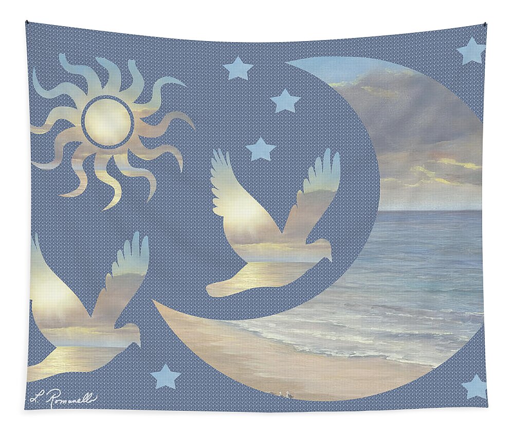 Moon Tapestry featuring the painting Moon And Stars by Diane Romanello