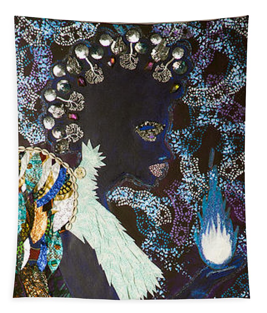 African Tapestry featuring the tapestry - textile Moon Guardian - The Keeper of the Universe by Apanaki Temitayo M