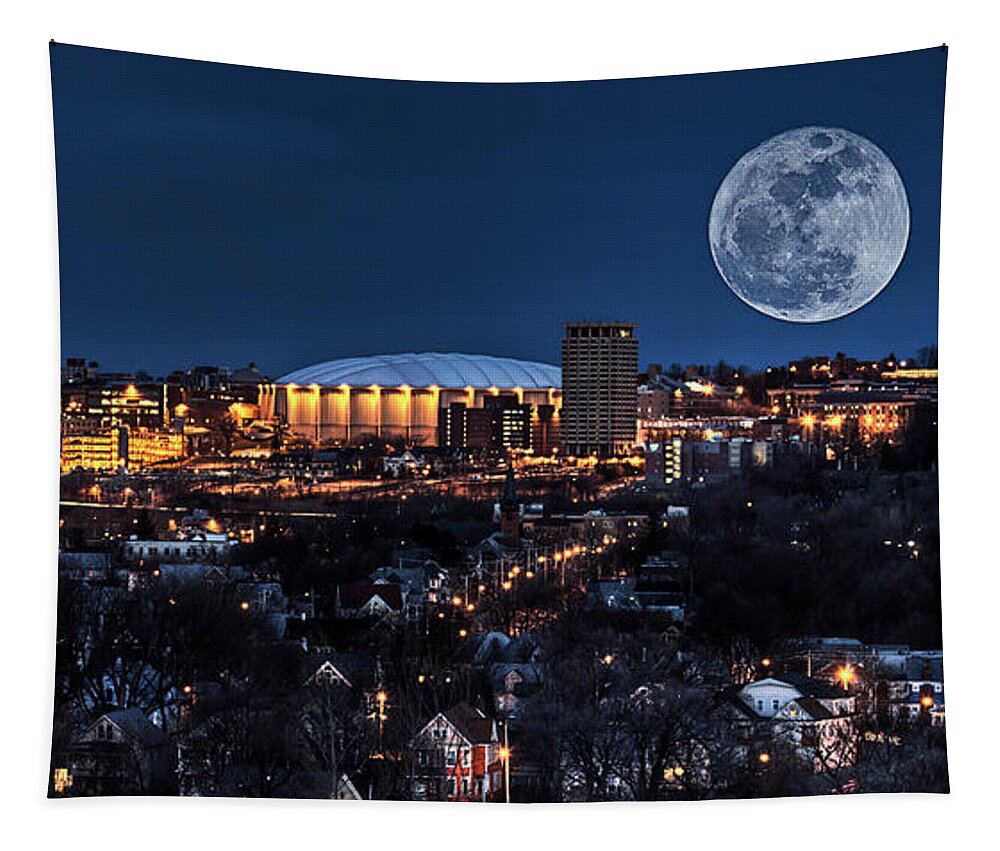 Carrier Dome Tapestry featuring the photograph Moon Over the Carrier Dome by Everet Regal
