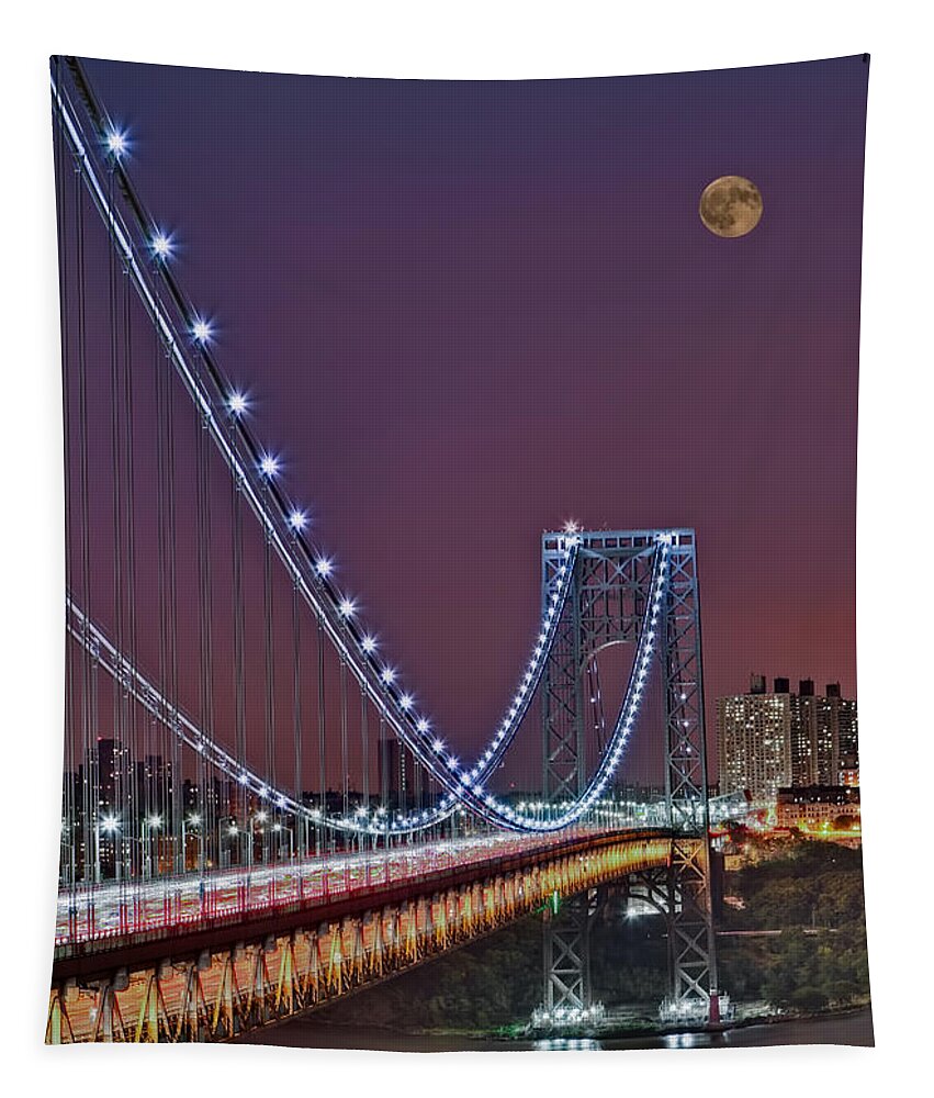 Full Moons Tapestry featuring the photograph Moon Rise over the George Washington Bridge by Susan Candelario