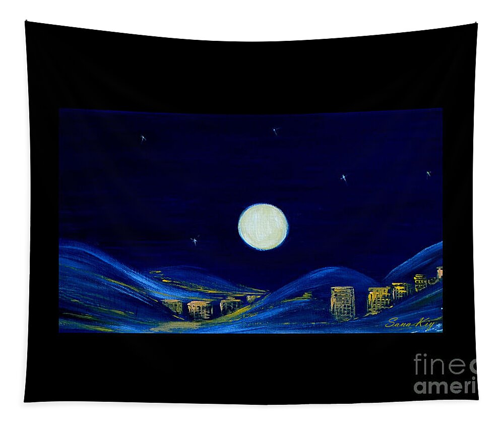 Best Winter Holidays Collection Tapestry featuring the painting Moonlight. Winter Collection by Oksana Semenchenko