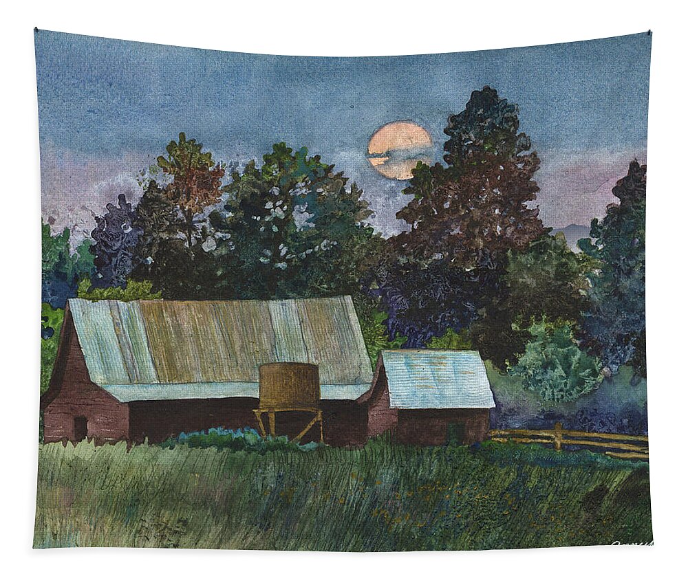 Moonlight Painting Tapestry featuring the painting Moonlight over Caribou by Anne Gifford