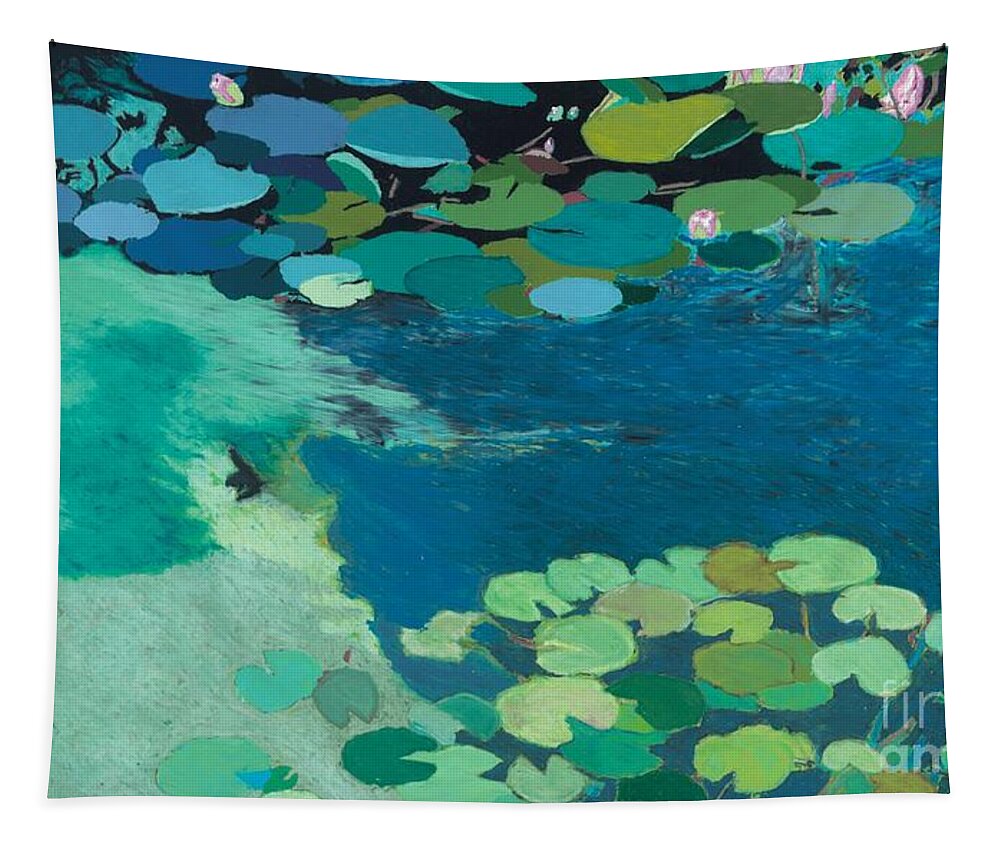 Landscape Tapestry featuring the painting Moonlit Shadows by Allan P Friedlander