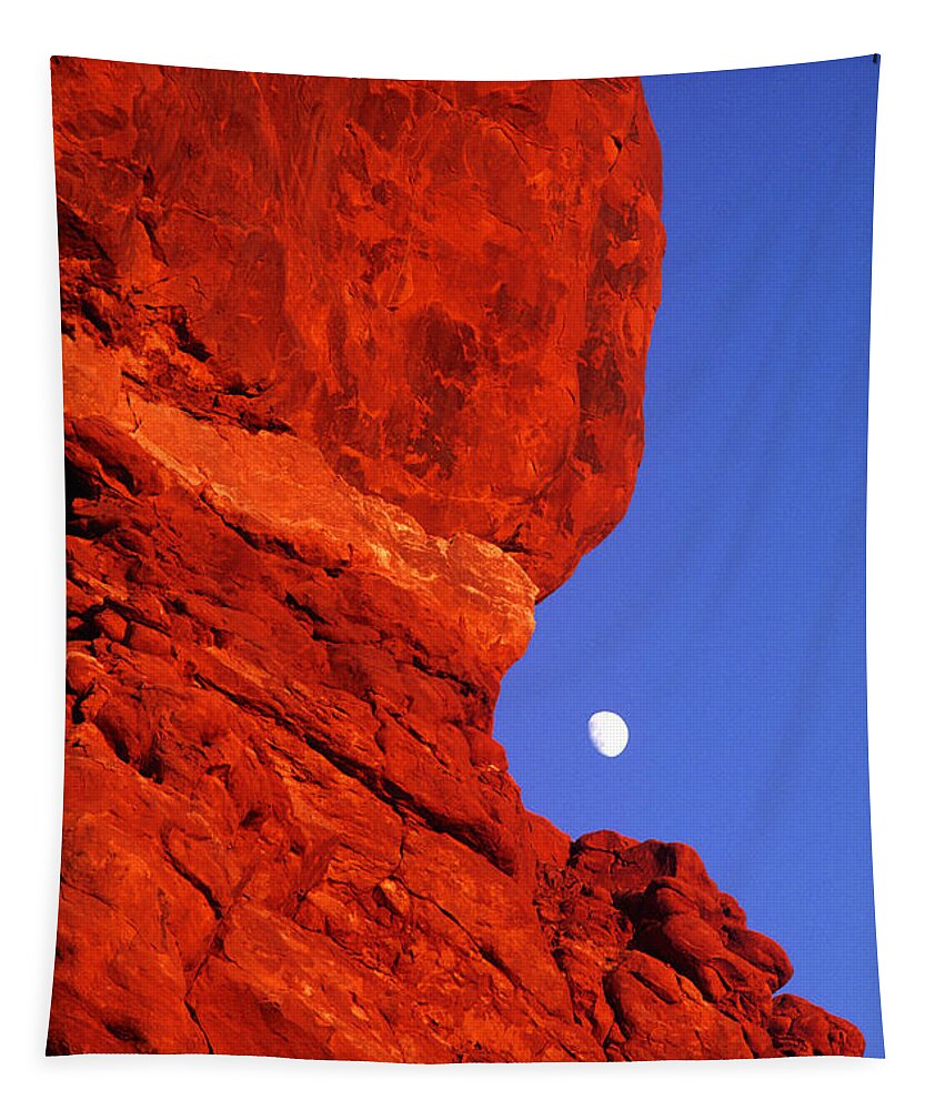 North America Tapestry featuring the photograph Moonrise Balanced Rock Arches National Park Utah by Dave Welling