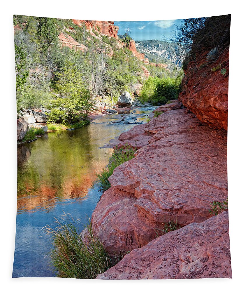 Sedona Tapestry featuring the photograph Morning Sun on Oak Creek - Slide Rock State Park Sedona Arizona by Silvio Ligutti