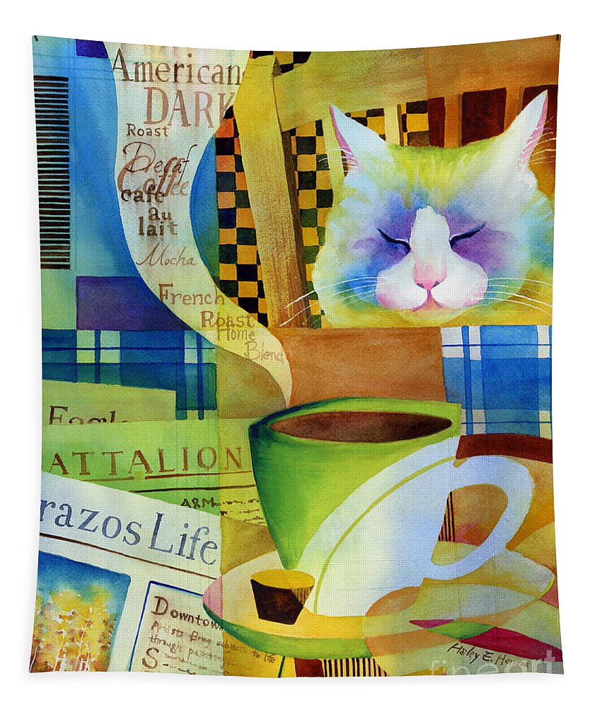 Newspaper Tapestry featuring the painting Morning Table by Hailey E Herrera