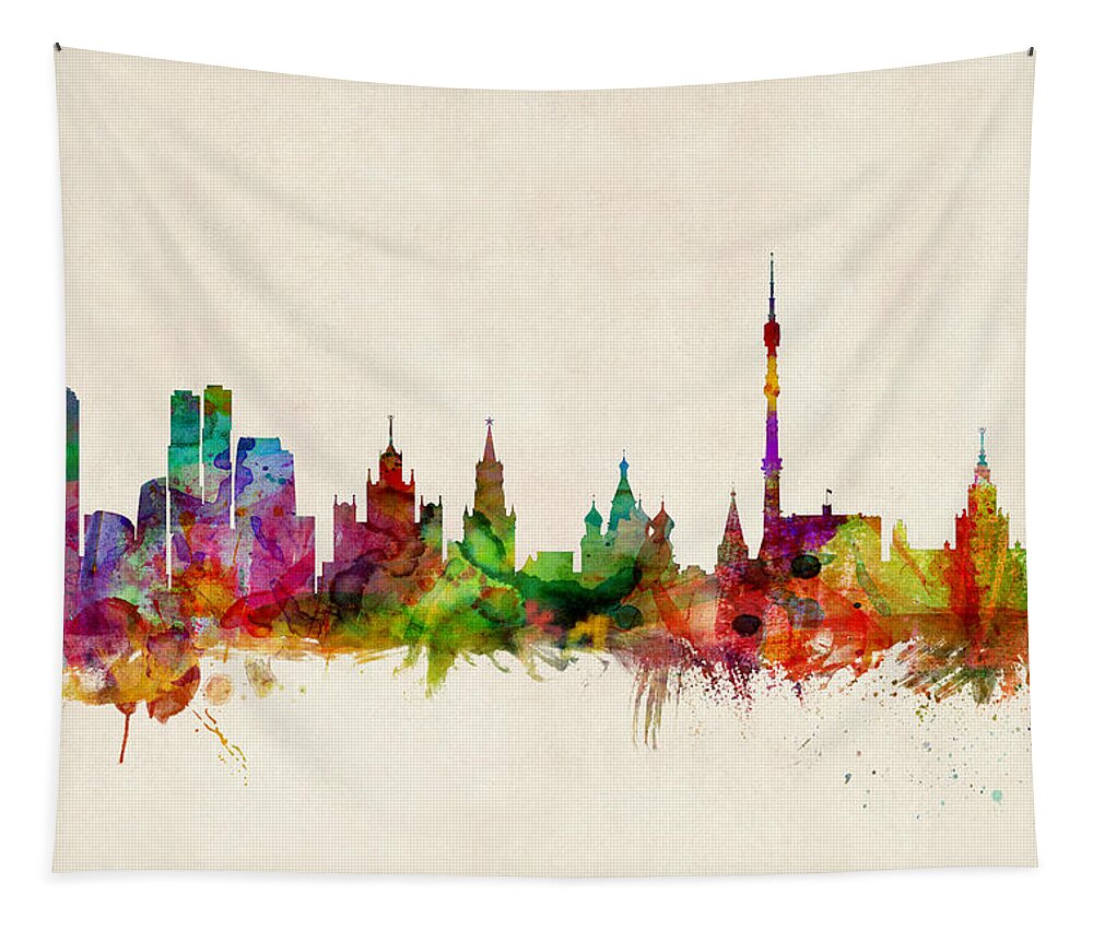 Watercolour Tapestry featuring the digital art Moscow Skyline by Michael Tompsett