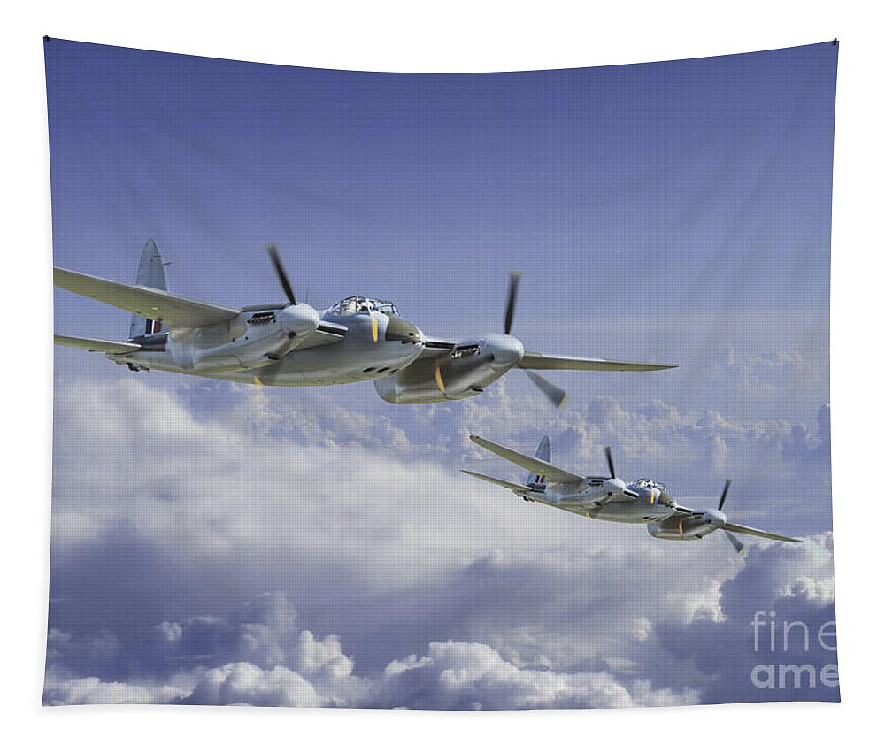 De Havilland Mosquito Tapestry featuring the digital art Mosquito Patrol by Airpower Art