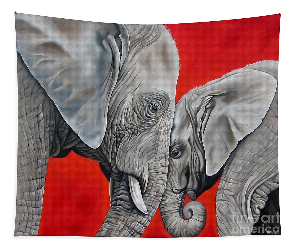 Elephant Tapestry featuring the painting Mothers Love by Ilse Kleyn