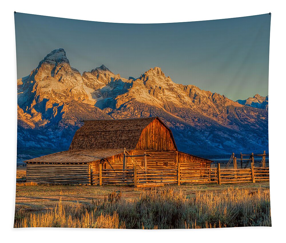 Grand Tetons Tapestry featuring the photograph Moulton Barn Mormon Row Grand Tetons by Brenda Jacobs