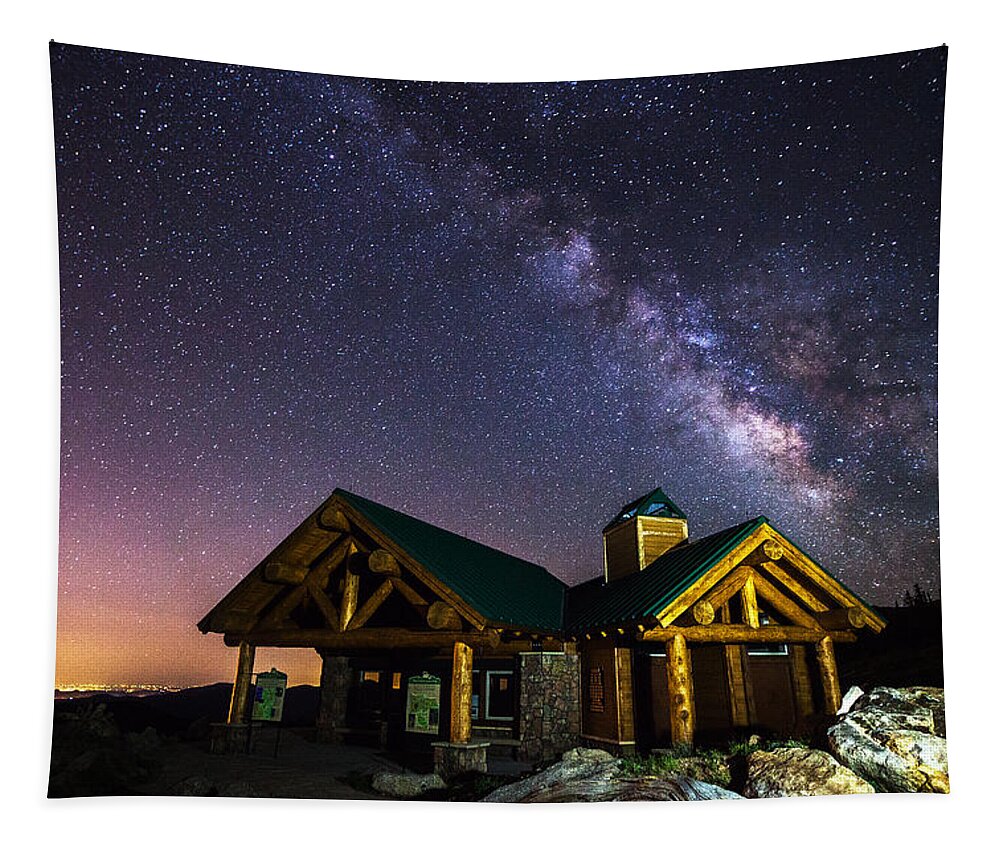 Milky Way Tapestry featuring the photograph Mount Evans Visitor Cabin by Darren White