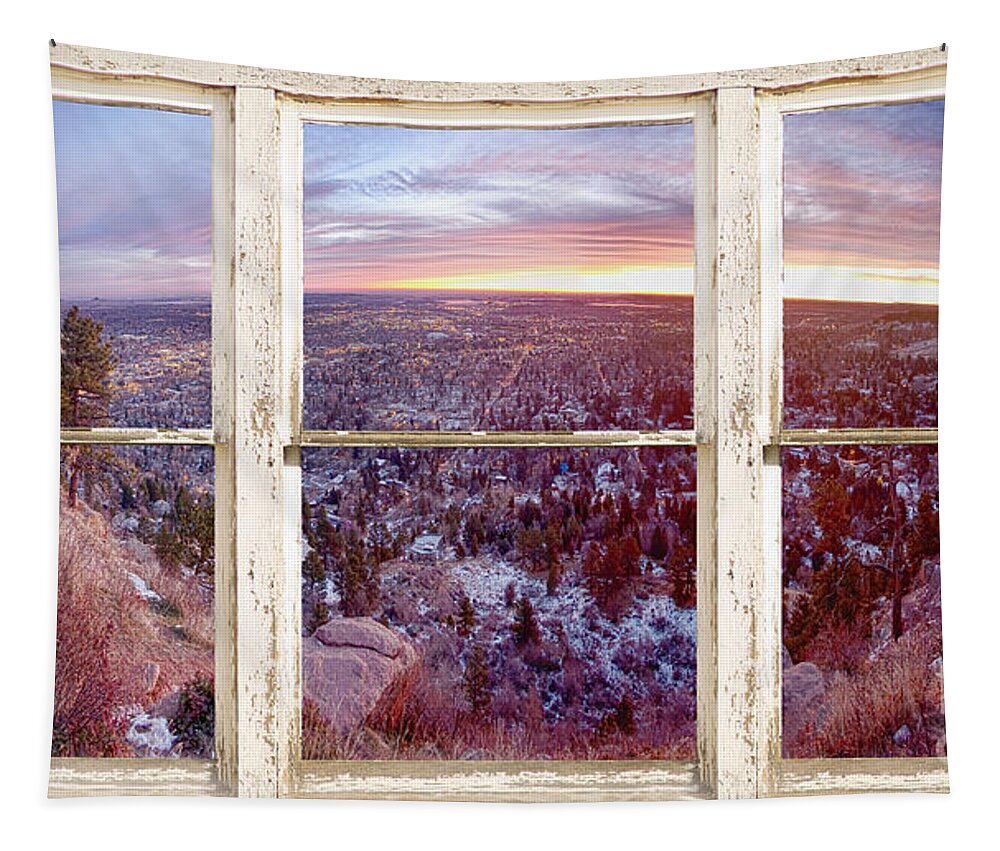 Mountains Tapestry featuring the photograph Mountain City White Rustic Barn Picture Window View by James BO Insogna