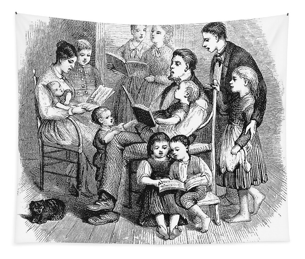 1874 Tapestry featuring the painting Mountain Family, 1874 by Granger