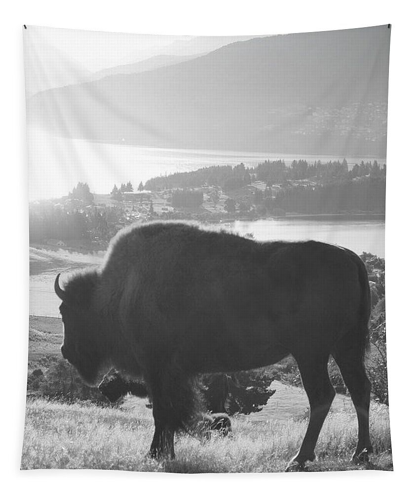 Buffalo Tapestry featuring the painting Mountain wildlife by Pixel Chimp