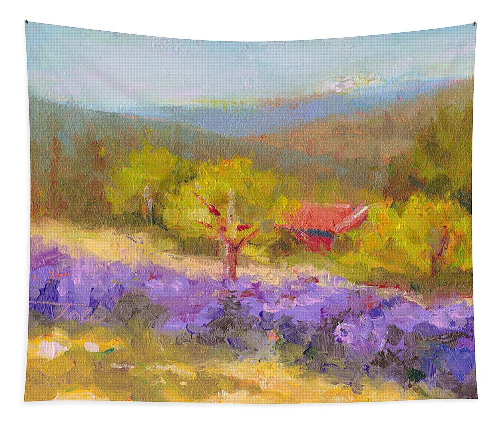 Landscape Tapestry featuring the painting Mountainside Lavender  by Talya Johnson