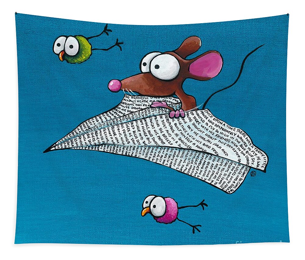 Mouse Tapestry featuring the painting Mouse in a Paper Plane by Lucia Stewart