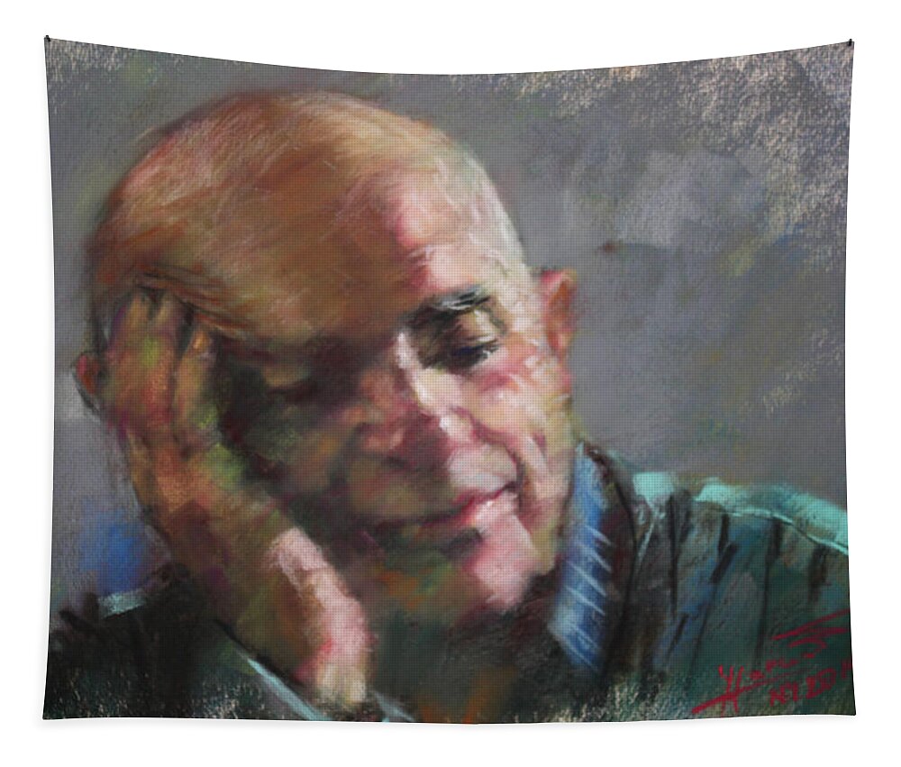 Portrait Tapestry featuring the pastel Portrait by Ylli Haruni