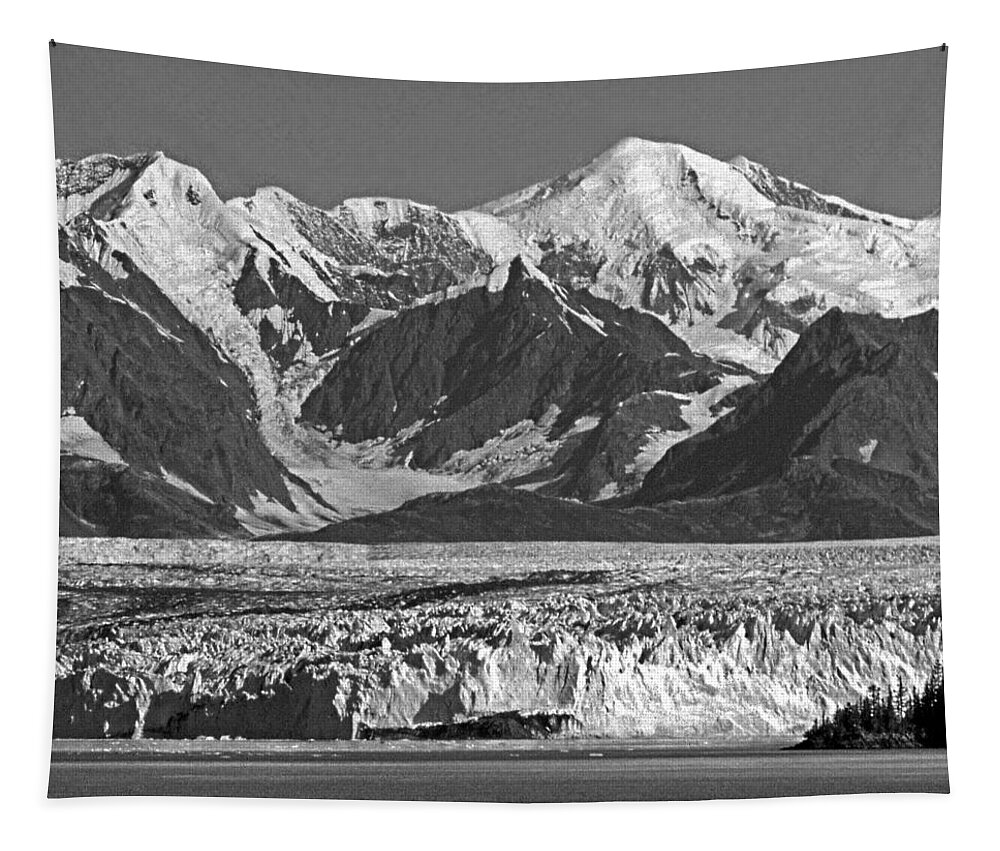 Columbia Glacier Tapestry featuring the photograph T-M1607-EH-BW-Mt. Marcus baker and Columbia Glacier by Ed Cooper Photography