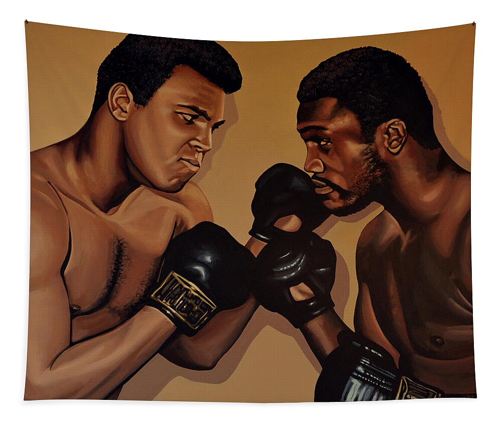 Mohammed Ali Versus Joe Frazier Tapestry featuring the painting Muhammad Ali and Joe Frazier by Paul Meijering