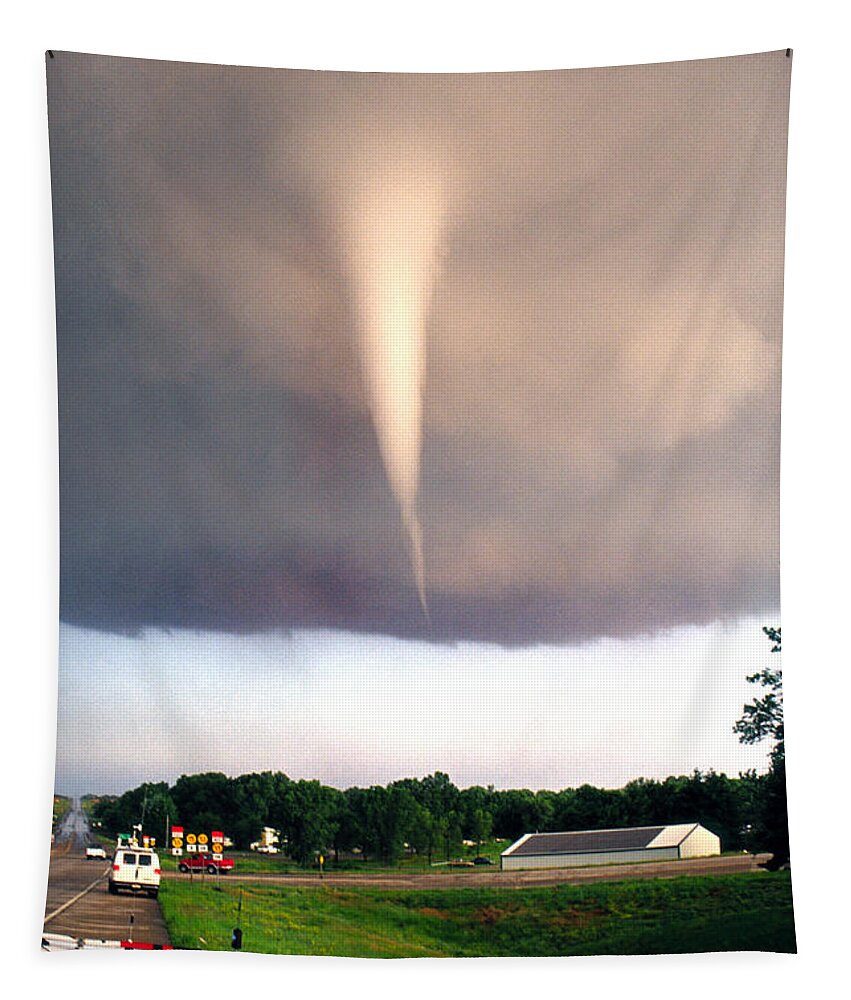 Tornado Tapestry featuring the photograph Mulvane Tornado with Storm Chasers by Jason Politte
