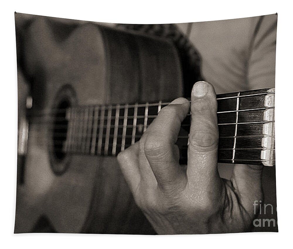 Guitar Tapestry featuring the photograph My Father's Hands By Diana Sainz by Diana Raquel Sainz