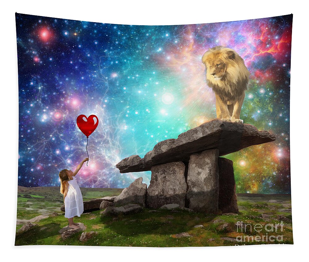 Lion Of Judah Love Of The Father Red Balloon Little Girl Gift Tapestry featuring the digital art My Heart Belongs to you by Dolores Develde