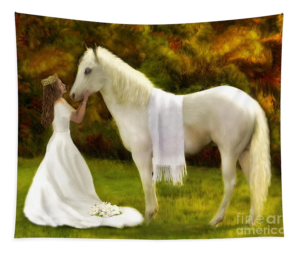 Bride And White Horse Tapestry featuring the painting My King Is Coming by Constance Woods