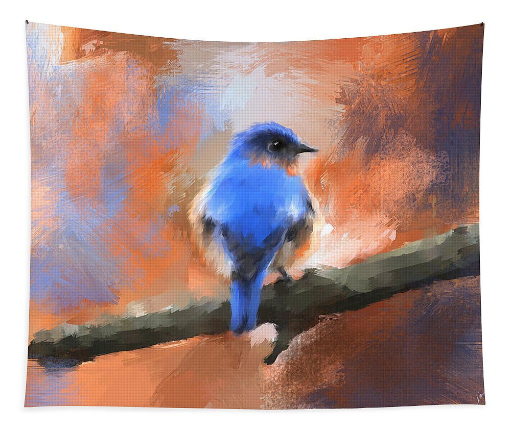 Bird Tapestry featuring the painting My Little Bluebird by Jai Johnson