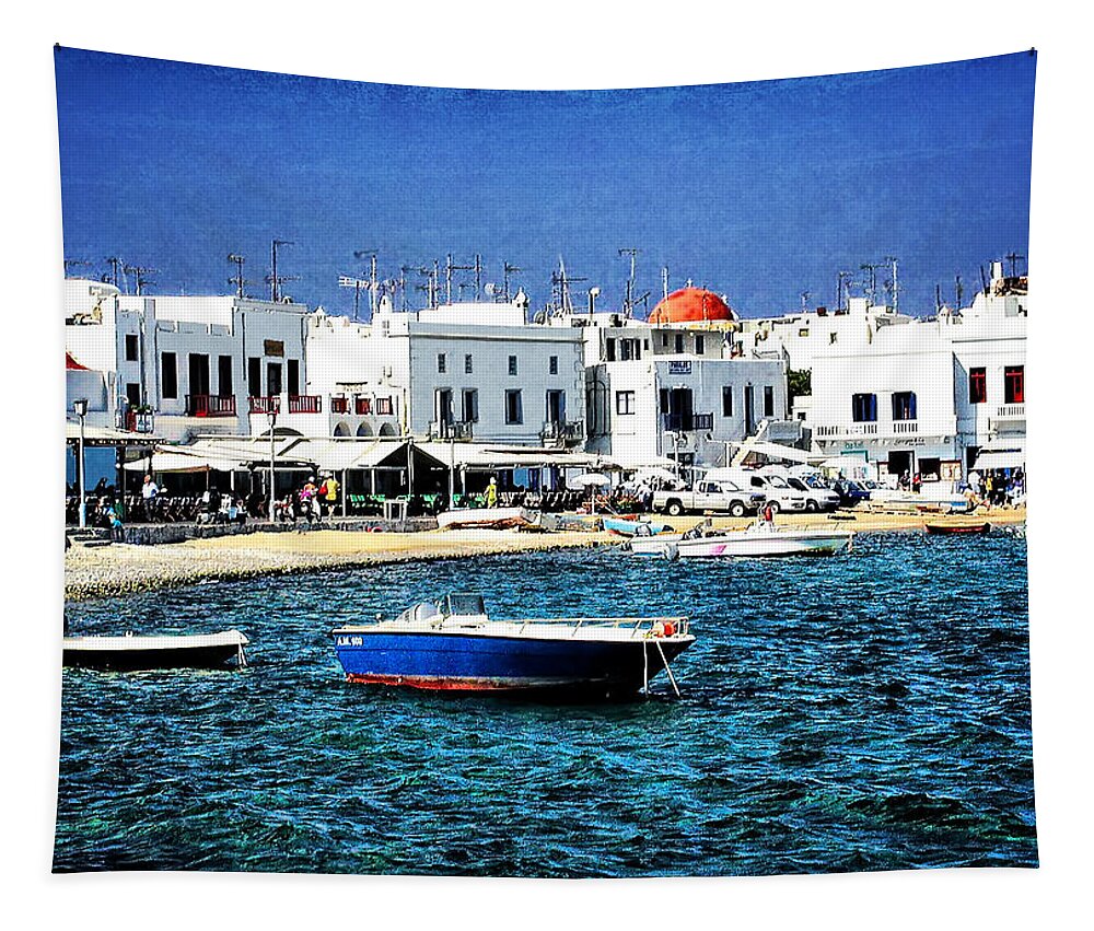 Greece Tapestry featuring the photograph Mykonos Harbor by Mitchell R Grosky