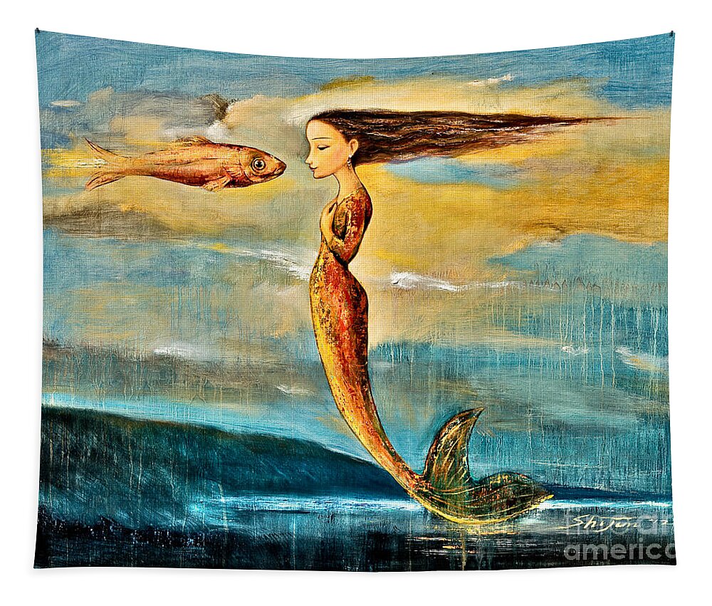 Mermaid Art Tapestry featuring the painting Mystic Mermaid III by Shijun Munns