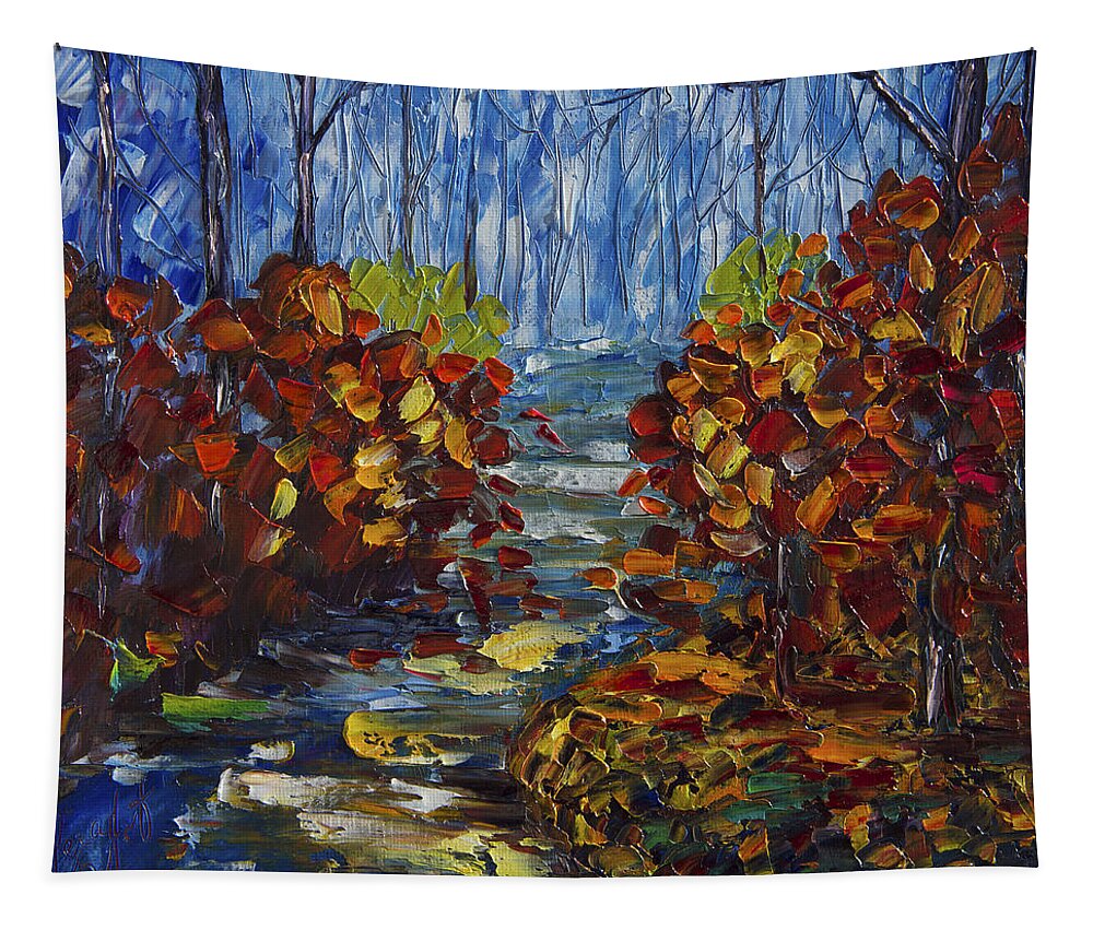 Art Tapestry featuring the painting Mysty Morning Path by OLena Art by Lena Owens - Vibrant DESIGN