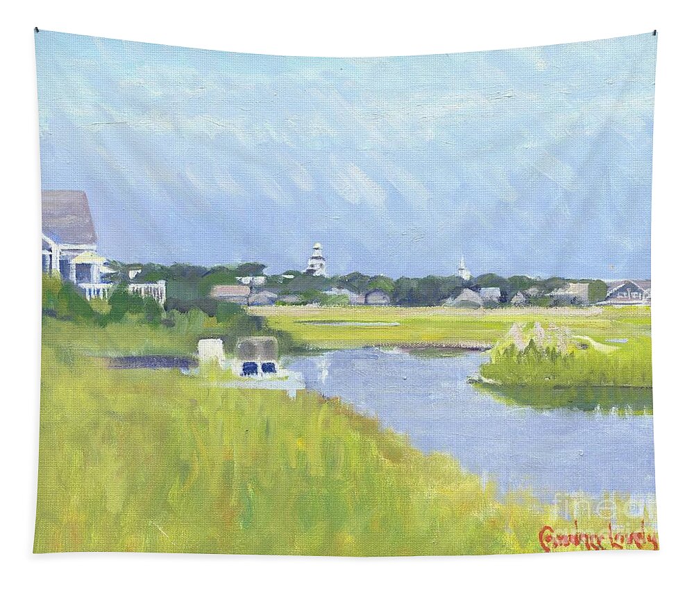 Nantucket Yacht Basin Tapestry featuring the painting Nantucket Yacht Basin by Candace Lovely