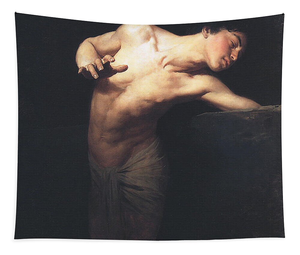Narcissus Tapestry featuring the painting Narcissus by Gyula Benczur