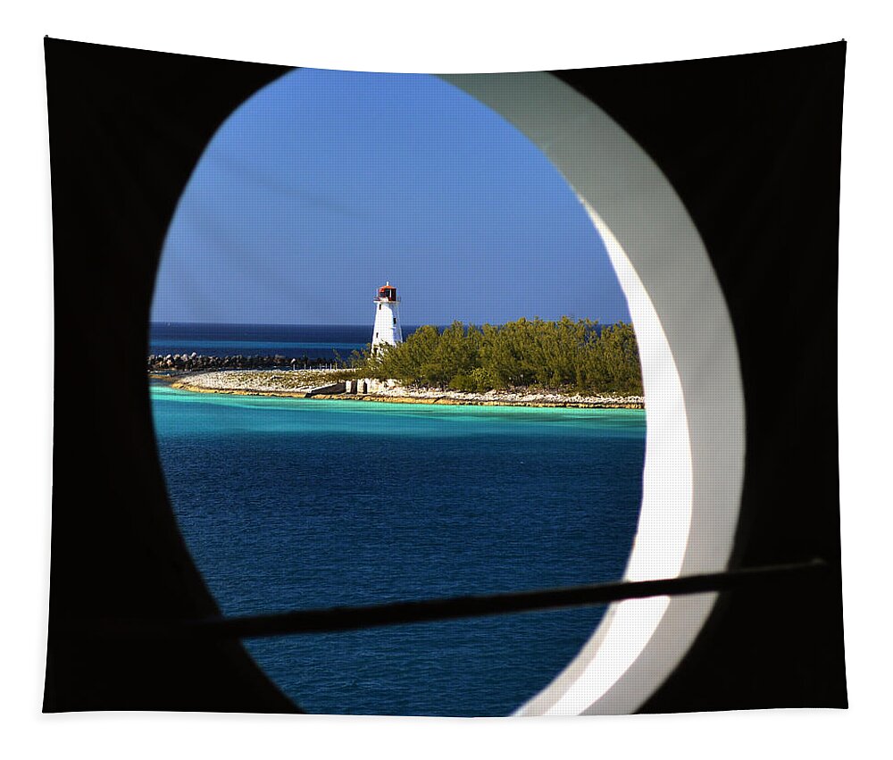 Nassau Lighthouse Tapestry featuring the photograph Nassau Lighthouse Porthole View by Bill Swartwout