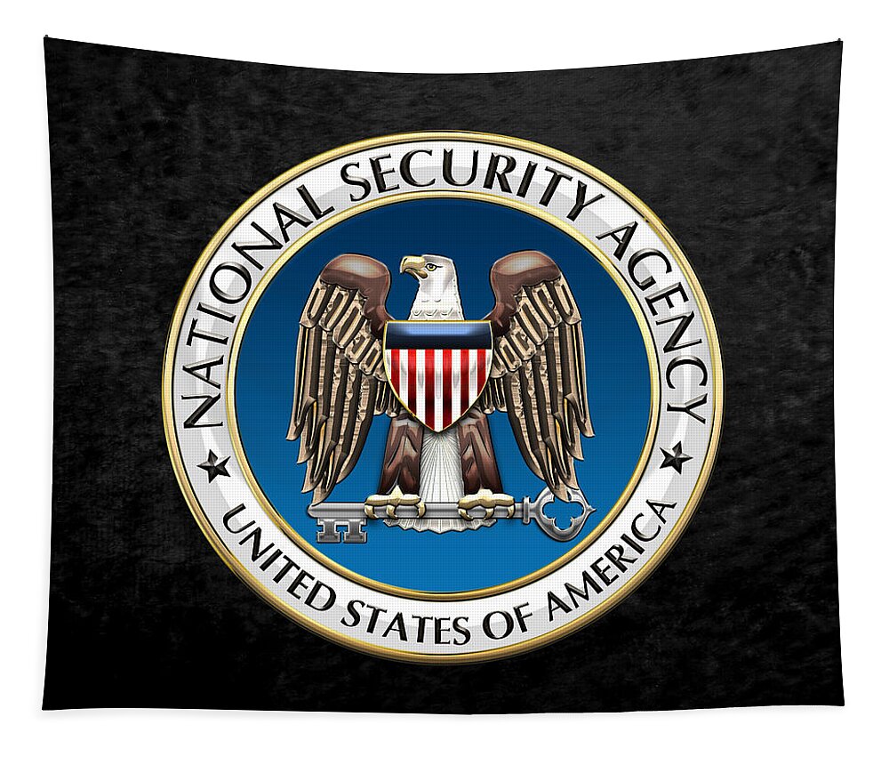 'military Insignia & Heraldry 3d' Collection By Serge Averbukh Tapestry featuring the digital art National Security Agency - N S A Emblem on Black Velvet by Serge Averbukh