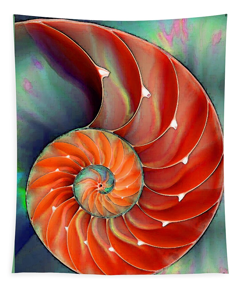 Nautilus Tapestry featuring the painting Nautilus Shell - Nature's Perfection by Sharon Cummings