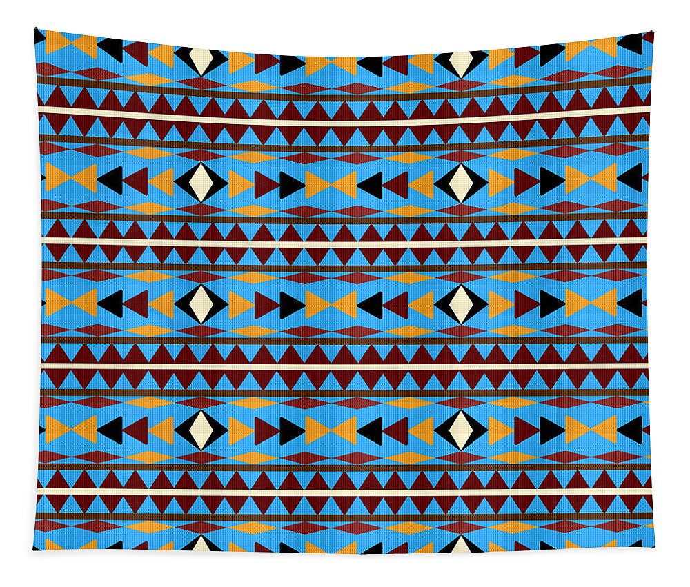 Navajo Tapestry featuring the mixed media Navajo Blue Pattern by Christina Rollo